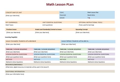 math lesson plan template word templates
