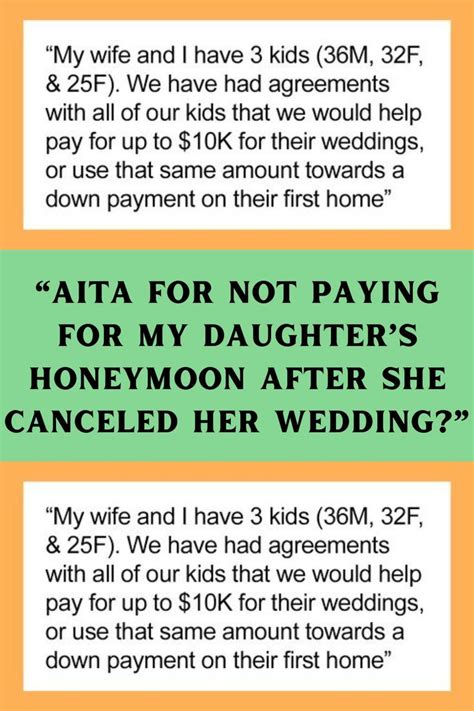“aita For Not Paying For My Daughter’s Honeymoon After She Canceled Her