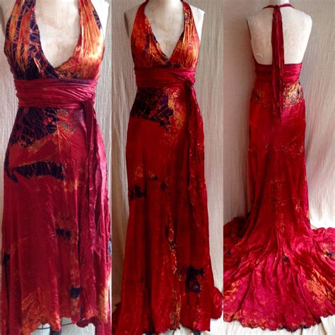 Red Satin Wedding Gown With The Soho Train Tie Dye Boho