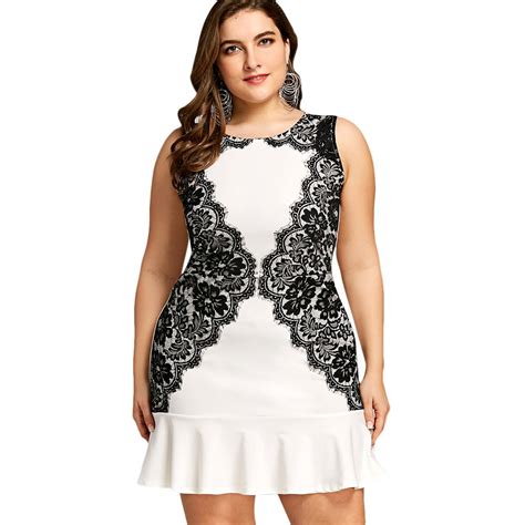 buy gamiss women summer dress lace insert plus size