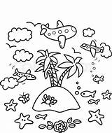 Drawing Vacations Paradise Coloring Island Vacation Vector Airplanes Freehand Flying Outline Tank Fish Concept Dream Books Good Colourbox Supplier sketch template