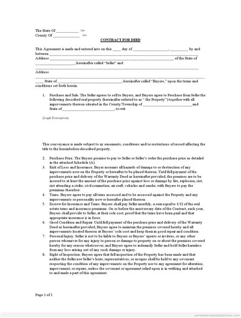 printable contract  deed form basic templates