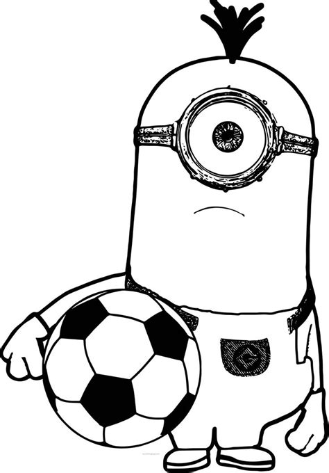 black  white drawing   minion holding  soccer ball