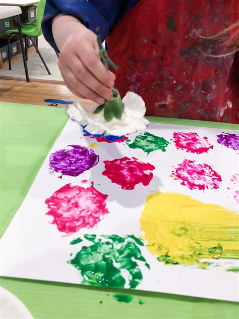 painting  flowers spring process art project  preschoolers