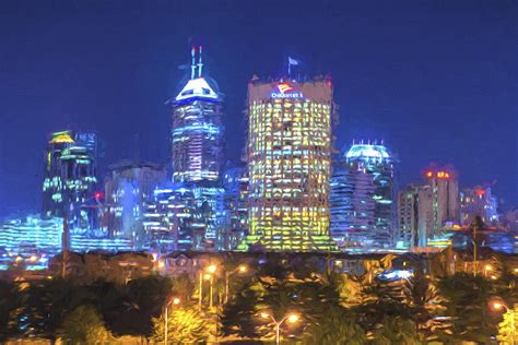 indianapolis indiana digitally painted night skyline blue  photograph