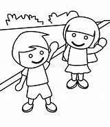 Waving Boy Coloring Pages Kids Template Girl sketch template