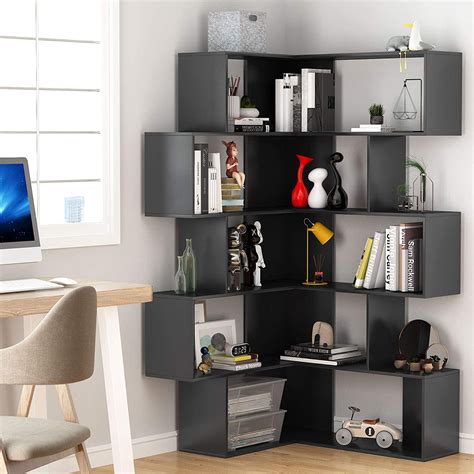 tribesigns  shelf corner bookcase modern geometric tall bookshelf