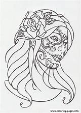 Skull Coloring Sugar Pages Girl Printable Tattoo Makeup Dead Print Drawing Skulls Deviantart Tattoos Designs Book Info Drawings Color Try sketch template