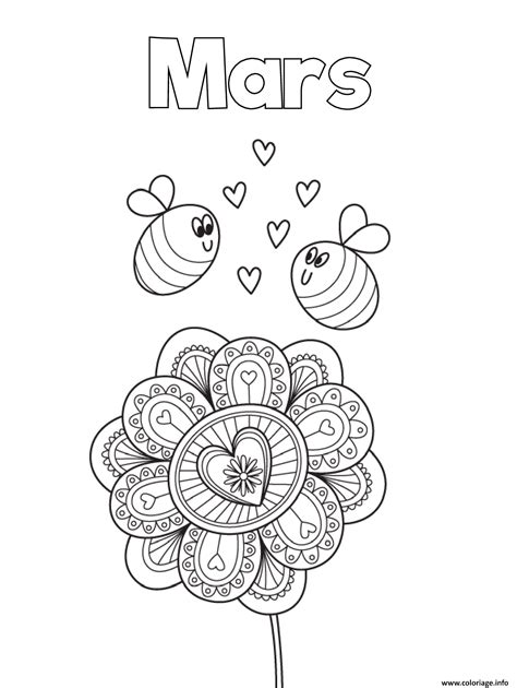coloriage mois de mars abeilles en amour jecoloriecom