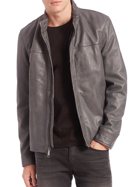 saks  avenue leather jacket  gray  men lyst