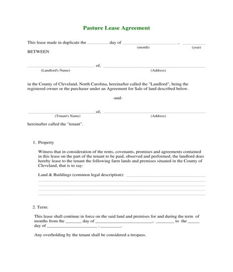 pasture lease agreement forms   ms word