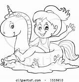 Unicorn Float Lineart Swim Illustration Girl Visekart Royalty Clipart Vector 2021 sketch template