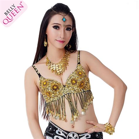 Belly Dance Costume 6 Flowery Beaded Sequins Tassels Coins Bra Top For
