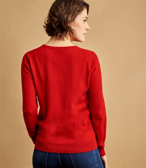 red womens cashmere merino crew neck knitted jumper woolovers uk