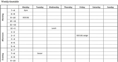 printable timetable   week