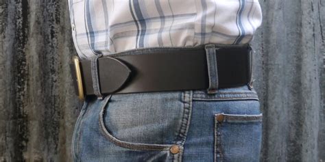 wide mens leather belt  solid brass centre bar buckle