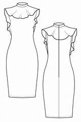 Drawing Neck Flat Dress Peplum Getdrawings sketch template