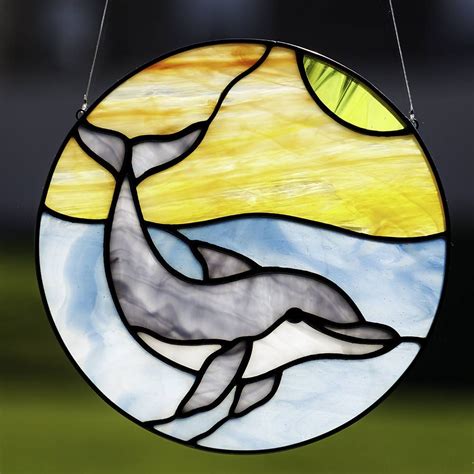 stained glass dolphin suncatcher ocean sunset suncatcher stained glass