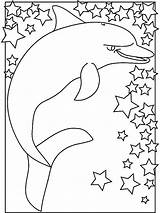 Dolphin Coloring Pages Stars Surrounded Dolfijn Printable Cute Kids Many sketch template