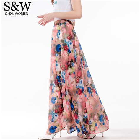 buy bohemia women floral print maxi skirts chiffon