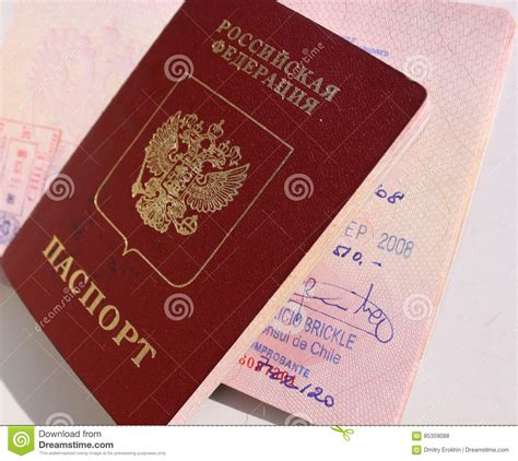 russian international passport stamp and visa editorial