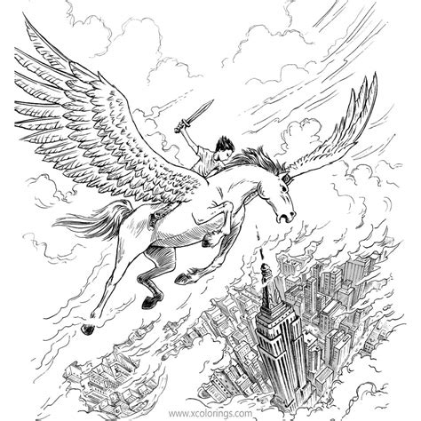 percy jackson coloring pages flying  pegasus xcoloringscom
