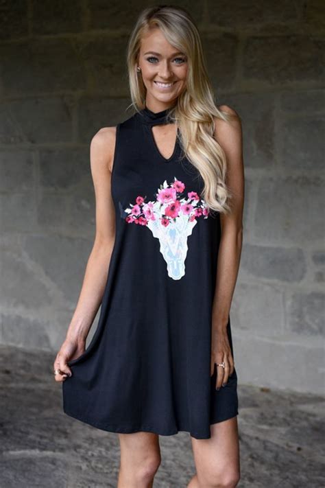 Summer Sleeveless Knee Length Little Black Floral Dress