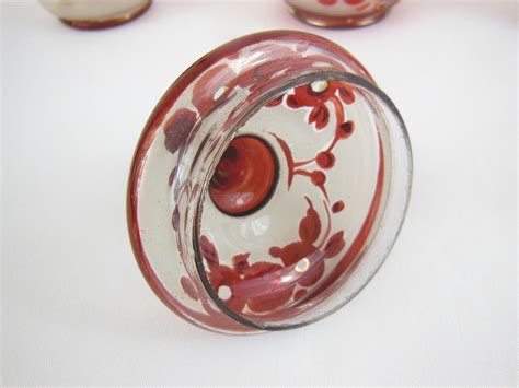 bohemian czech ruby flashed etched 3 piece cruet set bottles and jar ebay