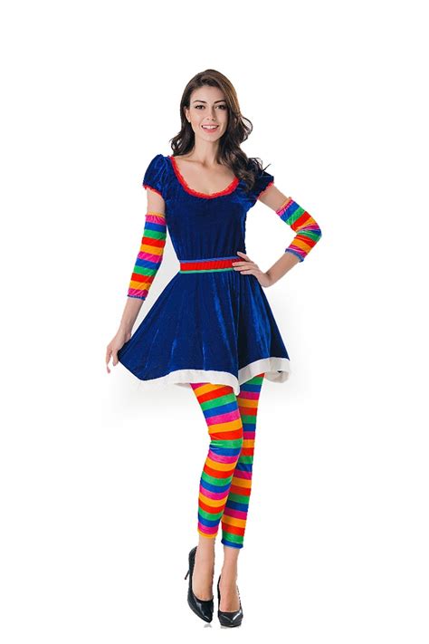 funny dress costumes  woman rainbow women adult clown circus cosplay carnival halloween