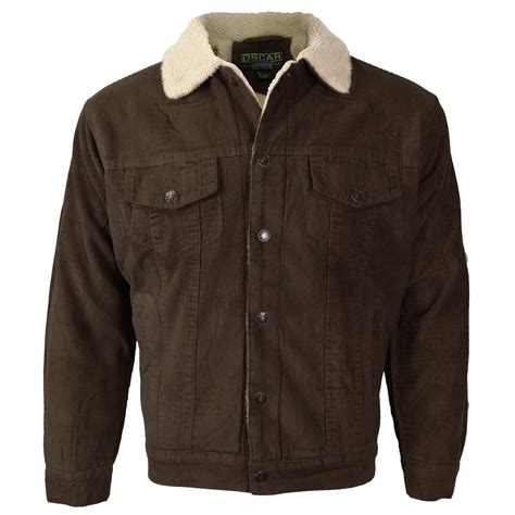 mens premium classic button  fur lined corduroy sherpa trucker jacket dark brownl