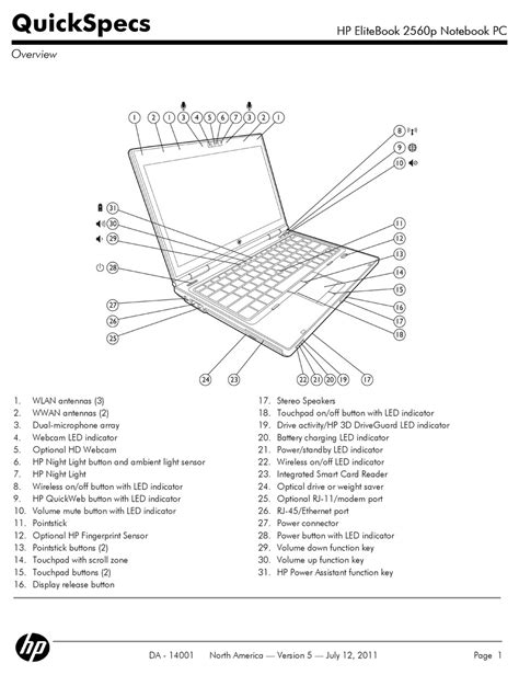 hp elitebook p laptop specifications manualslib