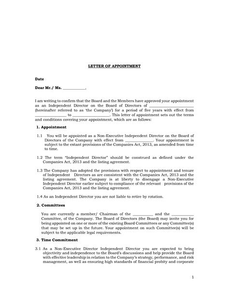 independent director appointment letter   write  independent