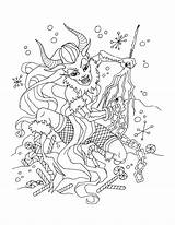 Krampus Coloring Christmas Devil Lady Winter Printable sketch template