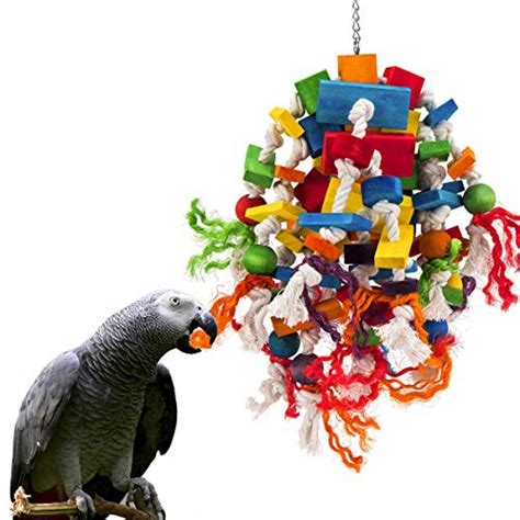 mewtogo large parrot toy multicolored wooden blocks tearing toys  birds suggested