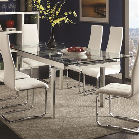 coaster modern dining contemporary glass dining table  leaves  city furniture