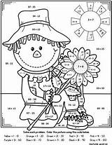 Fall Color Number Addition Scarecrow Subtraction Math Halloween Preview sketch template