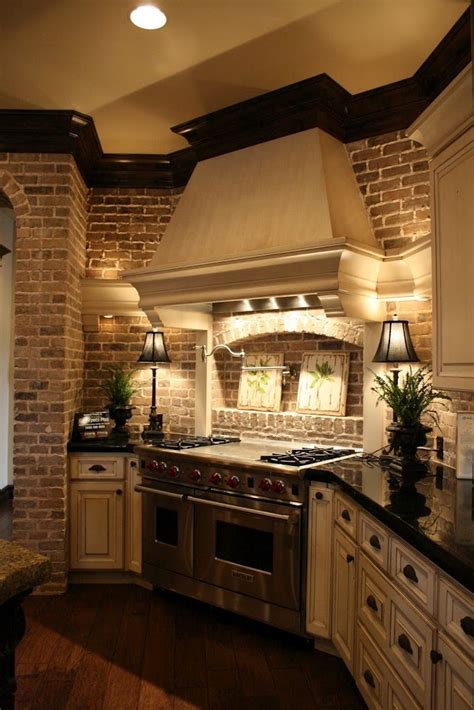 impressive kitchens  brick walls  ceilings interior god