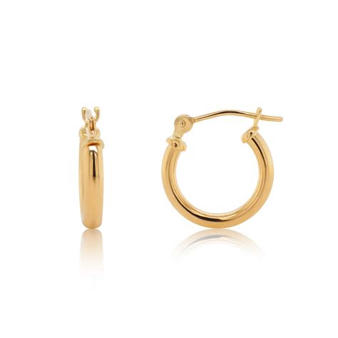 14k Yellow Gold Polished Small 2mm Hoop Earrings For Women 12mm 0 45