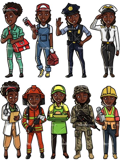 Black Woman Professions Cartoon Vector Clipart Friendlystock