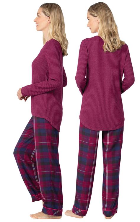 worlds softest flannel pullover pajamas black cherry plaid  world