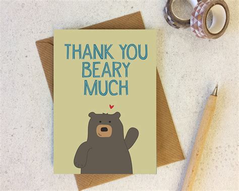 Bear Thank You Card Thank You Beary Much Cute Bear