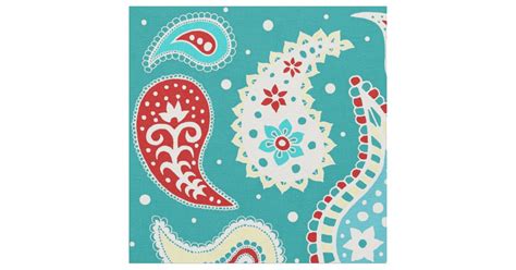 paisley pattern red yellow teal fabric zazzle
