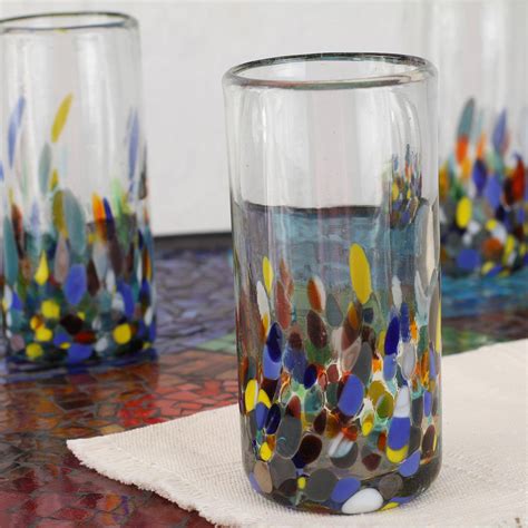 Multicolor Hand Blown Glass Highball Glasses Set Of 6