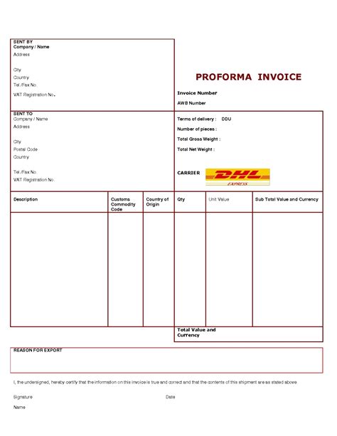 dhl pro forma invoice invoice template ideas