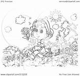 Basket Flowers Girl Illustration Clipart Carrying Outline Coloring Royalty Rf Bannykh Alex 2021 sketch template