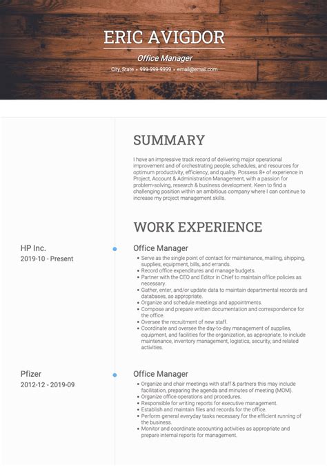 office manager cv examples templates visualcv