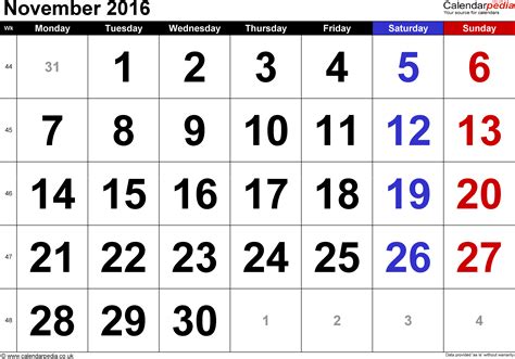 calendar november 2016 uk bank holidays excel pdf word templates