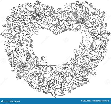decorative wreath  autumn leaves vector coloring book  adult