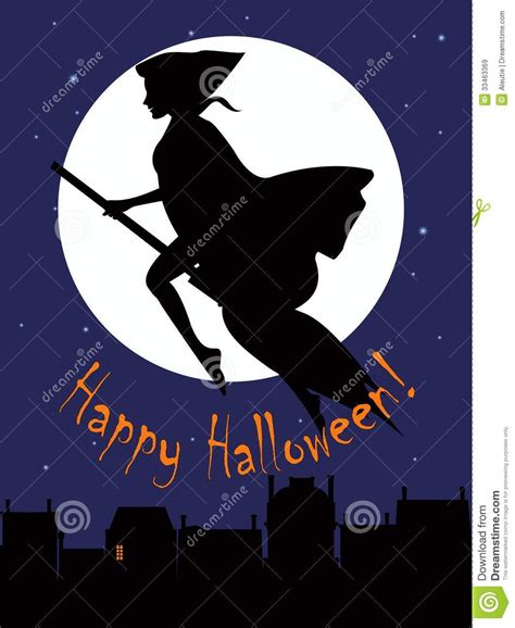 Witch On A Broom Sihlouette Stock Vector Illustration Of Night Witch