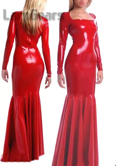 Long Sleeved Latex Long Dress Exotic Rubber Latex Party Dresses Back
